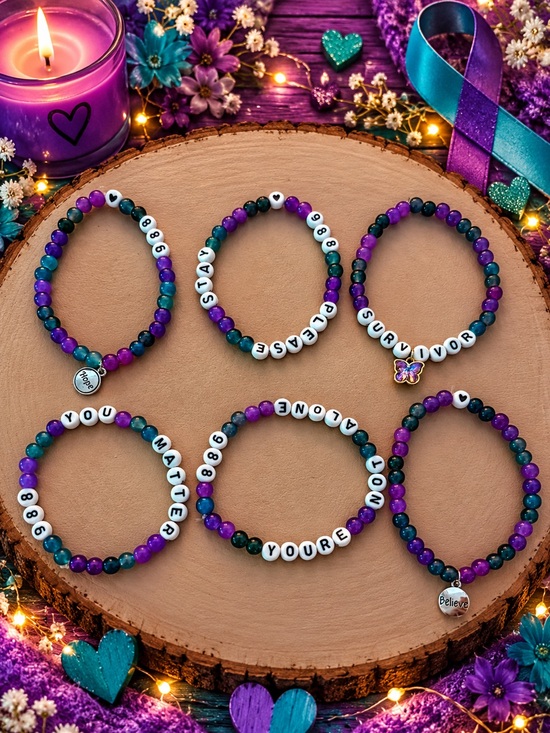 Hand Crafted Jewelry - Suicide awareness handcrafted bracelets-pick one 💜🩵🦋